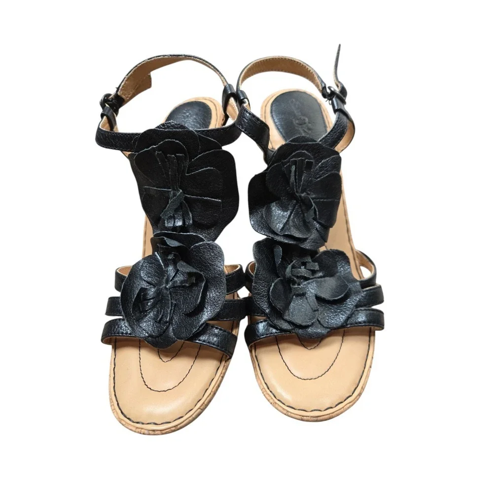 Born Crown Hydrangea Heel Sandals Size 10 42 Leather Floral Bohemian Festival 90
